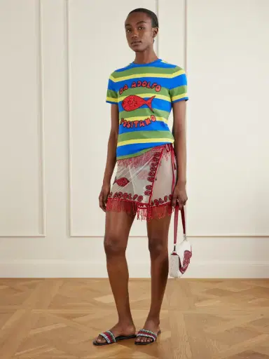 Staud + Da Adolfo Weekender Striped Printed Cotton-blend T-shirt | Thumbnail 2 Staud + Da Adolfo Weekender Striped Printed Cotton-blend T-shirt | Thumbnail 2