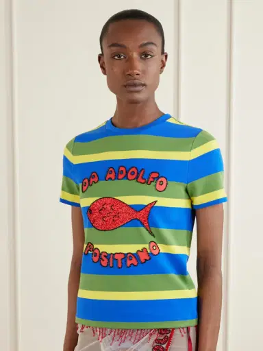 Staud + Da Adolfo Weekender Striped Printed Cotton-blend T-shirt | Thumbnail 3 Staud + Da Adolfo Weekender Striped Printed Cotton-blend T-shirt | Thumbnail 3