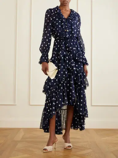 Self-Portrait Ruffled Tiered Polka-dot Georgette Midi Dress | Thumbnail 2 Self-Portrait Ruffled Tiered Polka-dot Georgette Midi Dress | Thumbnail 2