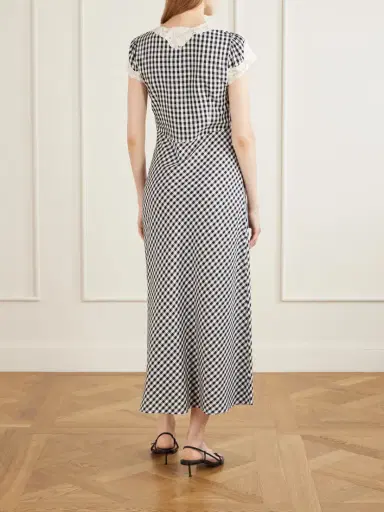 Rixo Amari Bow-detailed Lace-trimmed Checked Woven Midi Dress | Thumbnail 3 Rixo Amari Bow-detailed Lace-trimmed Checked Woven Midi Dress | Thumbnail 3