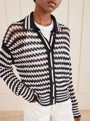 Max Mara Striped Crocheted Cotton Cardigan | Thumbnail 4 Max Mara Striped Crocheted Cotton Cardigan | Thumbnail 4