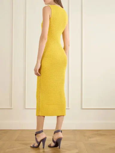 Alaïa Waffle-knit Silk Midi Dress | Thumbnail 3 Alaïa Waffle-knit Silk Midi Dress | Thumbnail 3