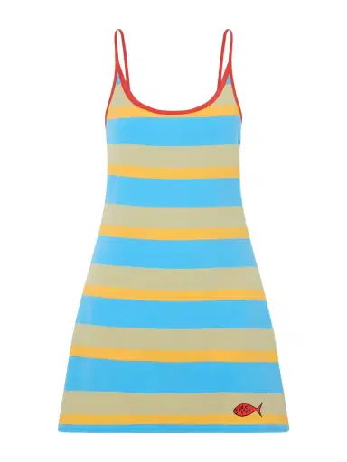 Staud +da Adolfo Vespa Striped Logo-embroidered Cotton-blend Dress | Thumbnail 1 Staud +da Adolfo Vespa Striped Logo-embroidered Cotton-blend Dress | Thumbnail 1