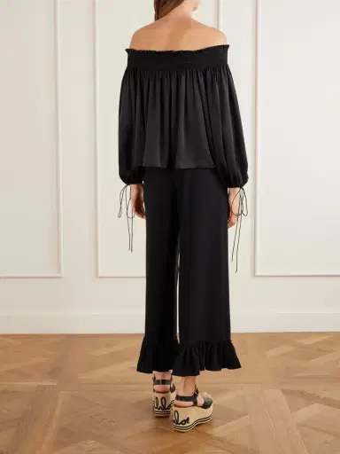Chloé Off-the-shoulder Gathered Silk-satin Blouse | Thumbnail 3 Chloé Off-the-shoulder Gathered Silk-satin Blouse | Thumbnail 3