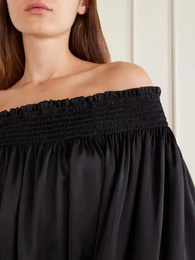 Chloé Off-the-shoulder Gathered Silk-satin Blouse | Thumbnail 4 Chloé Off-the-shoulder Gathered Silk-satin Blouse | Thumbnail 4