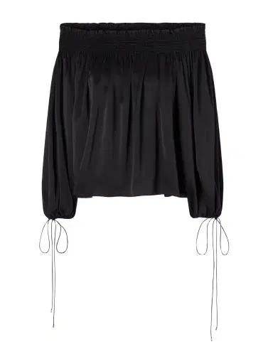 Chloé Off-the-shoulder Gathered Silk-satin Blouse | Thumbnail 1 Chloé Off-the-shoulder Gathered Silk-satin Blouse | Thumbnail 1