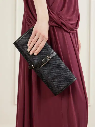 Liffner Belted Leather-trimmed Raffia Clutch | Thumbnail 3 Liffner Belted Leather-trimmed Raffia Clutch | Thumbnail 3