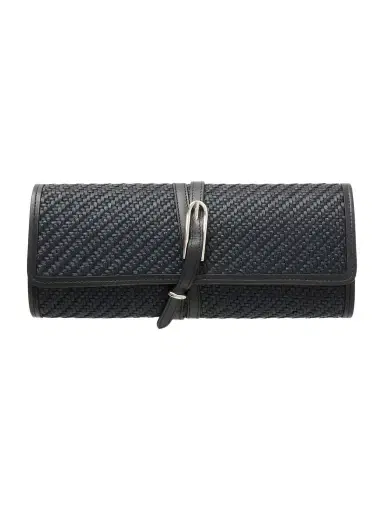 Liffner Belted Leather-trimmed Raffia Clutch | Thumbnail 1 Liffner Belted Leather-trimmed Raffia Clutch | Thumbnail 1