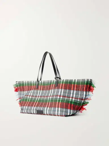 Staud + Da Adolfo Christos Raffia Checked Fringed Tote | Thumbnail 4 Staud + Da Adolfo Christos Raffia Checked Fringed Tote | Thumbnail 4
