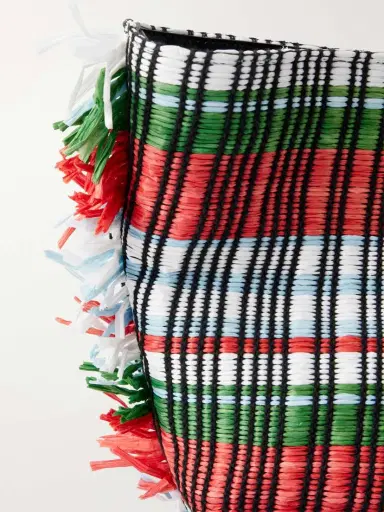 Staud + Da Adolfo Christos Raffia Checked Fringed Tote | Thumbnail 5 Staud + Da Adolfo Christos Raffia Checked Fringed Tote | Thumbnail 5