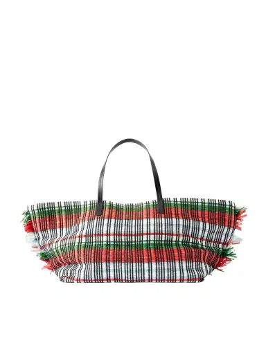 Staud + Da Adolfo Christos Raffia Checked Fringed Tote | Thumbnail 1 Staud + Da Adolfo Christos Raffia Checked Fringed Tote | Thumbnail 1