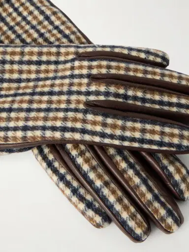 Brunello Cucinelli Checked Wool And Leather Gloves | Thumbnail 2 Brunello Cucinelli Checked Wool And Leather Gloves | Thumbnail 2