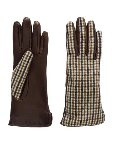 Brunello Cucinelli Checked Wool And Leather Gloves | Thumbnail 1 Brunello Cucinelli Checked Wool And Leather Gloves | Thumbnail 1