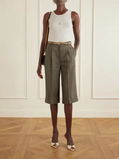 Saint Laurent Herringbone Wool-blend Knee Shorts | Thumbnail 2 Saint Laurent Herringbone Wool-blend Knee Shorts | Thumbnail 2