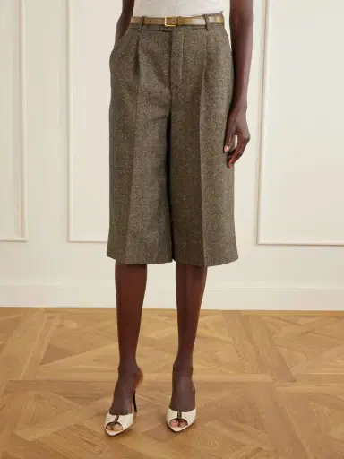 Saint Laurent Herringbone Wool-blend Knee Shorts | Thumbnail 3 Saint Laurent Herringbone Wool-blend Knee Shorts | Thumbnail 3