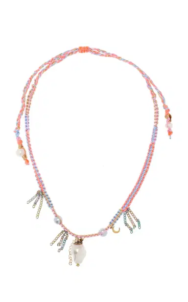 Joie DiGiovanni Neon Diamond Dagger Pearl And Lucky Charm Silk Rockstar Necklace | Thumbnail 1 Joie DiGiovanni Neon Diamond Dagger Pearl And Lucky Charm Silk Rockstar Necklace | Thumbnail 1