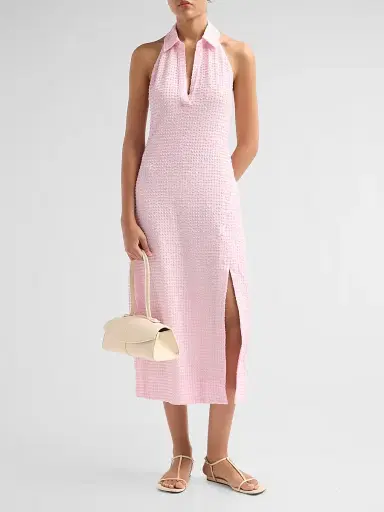 SIMKHAI Women's Clairmont Seersucker Halter Midi Dress - Daisy | Thumbnail 2 SIMKHAI Women's Clairmont Seersucker Halter Midi Dress - Daisy | Thumbnail 2