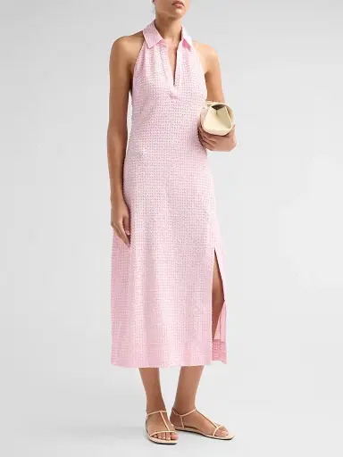 SIMKHAI Women's Clairmont Seersucker Halter Midi Dress - Daisy | Thumbnail 4 SIMKHAI Women's Clairmont Seersucker Halter Midi Dress - Daisy | Thumbnail 4