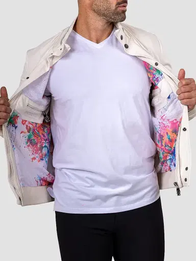 Maceoo Men's Marthyr Bomber Jacket - White | Thumbnail 5 Maceoo Men's Marthyr Bomber Jacket - White | Thumbnail 5