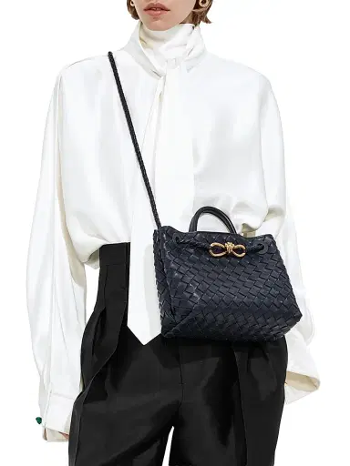 Bottega Veneta Women's Andiamo Intrecciato Leather Top-Handle Bag - Midnight | Thumbnail 3 Bottega Veneta Women's Andiamo Intrecciato Leather Top-Handle Bag - Midnight | Thumbnail 3