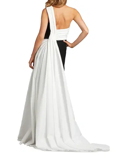 Tadashi Shoji Women's One-Shoulder Crepe Taffeta Gown - Black White | Thumbnail 2 Tadashi Shoji Women's One-Shoulder Crepe Taffeta Gown - Black White | Thumbnail 2