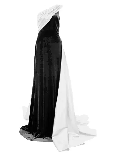 Tadashi Shoji Women's One-Shoulder Crepe Taffeta Gown - Black White | Thumbnail 1 Tadashi Shoji Women's One-Shoulder Crepe Taffeta Gown - Black White | Thumbnail 1