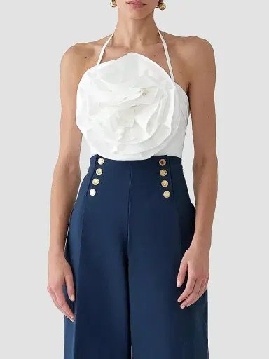 Carolina Herrera Women's Rose Halterneck Cotton-Blend Top - White | Thumbnail 3 Carolina Herrera Women's Rose Halterneck Cotton-Blend Top - White | Thumbnail 3