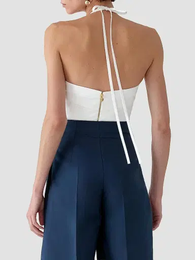 Carolina Herrera Women's Rose Halterneck Cotton-Blend Top - White | Thumbnail 4 Carolina Herrera Women's Rose Halterneck Cotton-Blend Top - White | Thumbnail 4