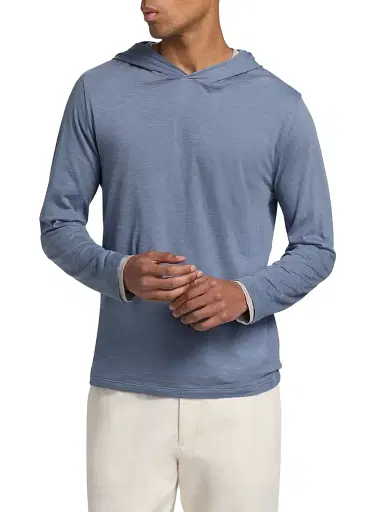 Vince Men's Fine Slub Double-Layer Cotton Hoodie - Hawk Blue Coyote | Thumbnail 3 Vince Men's Fine Slub Double-Layer Cotton Hoodie - Hawk Blue Coyote | Thumbnail 3