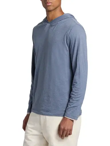 Vince Men's Fine Slub Double-Layer Cotton Hoodie - Hawk Blue Coyote | Thumbnail 4 Vince Men's Fine Slub Double-Layer Cotton Hoodie - Hawk Blue Coyote | Thumbnail 4