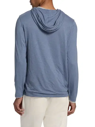 Vince Men's Fine Slub Double-Layer Cotton Hoodie - Hawk Blue Coyote | Thumbnail 5 Vince Men's Fine Slub Double-Layer Cotton Hoodie - Hawk Blue Coyote | Thumbnail 5