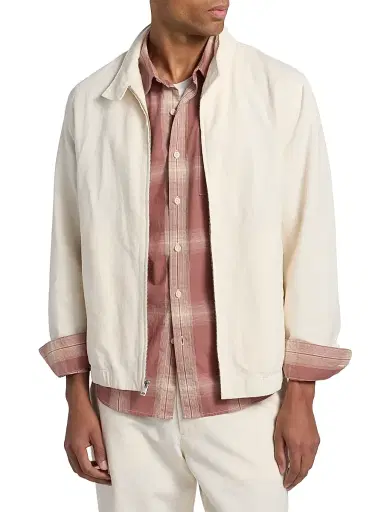 Vince Men's Cotton-Linen Bomber Jacket - Blanco | Thumbnail 3 Vince Men's Cotton-Linen Bomber Jacket - Blanco | Thumbnail 3