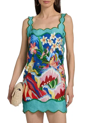 Farm Rio Women's Printed Scalloped Minidress - Blue | Thumbnail 3 Farm Rio Women's Printed Scalloped Minidress - Blue | Thumbnail 3