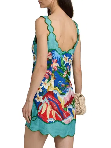 Farm Rio Women's Printed Scalloped Minidress - Blue | Thumbnail 5 Farm Rio Women's Printed Scalloped Minidress - Blue | Thumbnail 5