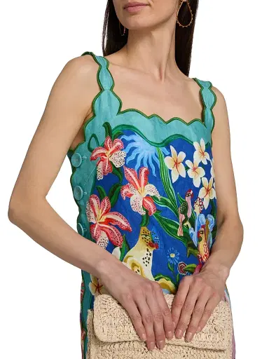 Farm Rio Women's Printed Scalloped Minidress - Blue | Thumbnail 6 Farm Rio Women's Printed Scalloped Minidress - Blue | Thumbnail 6