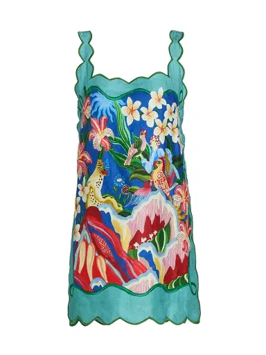 Farm Rio Women's Printed Scalloped Minidress - Blue | Thumbnail 1 Farm Rio Women's Printed Scalloped Minidress - Blue | Thumbnail 1