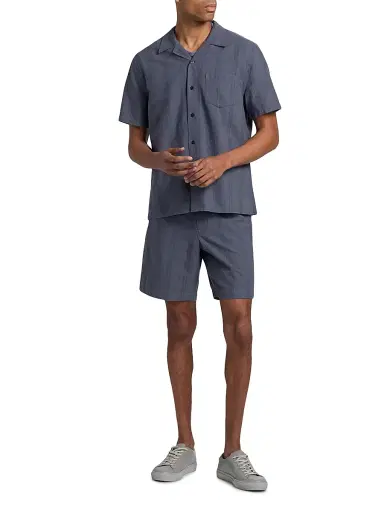 Vince Men's Cove Striped Cotton-Hemp Camp Shirt - Neue Blue - Size XXL | Thumbnail 2 Vince Men's Cove Striped Cotton-Hemp Camp Shirt - Neue Blue - Size XXL | Thumbnail 2