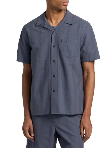 Vince Men's Cove Striped Cotton-Hemp Camp Shirt - Neue Blue - Size XXL | Thumbnail 3 Vince Men's Cove Striped Cotton-Hemp Camp Shirt - Neue Blue - Size XXL | Thumbnail 3