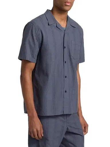 Vince Men's Cove Striped Cotton-Hemp Camp Shirt - Neue Blue - Size XXL | Thumbnail 4 Vince Men's Cove Striped Cotton-Hemp Camp Shirt - Neue Blue - Size XXL | Thumbnail 4