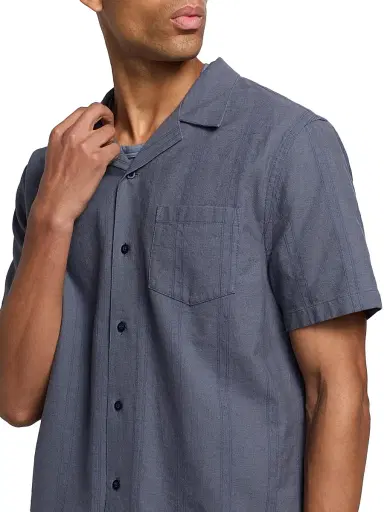 Vince Men's Cove Striped Cotton-Hemp Camp Shirt - Neue Blue - Size XXL | Thumbnail 6 Vince Men's Cove Striped Cotton-Hemp Camp Shirt - Neue Blue - Size XXL | Thumbnail 6