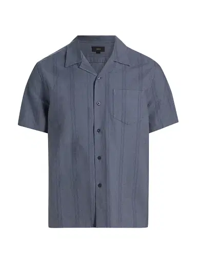 Vince Men's Cove Striped Cotton-Hemp Camp Shirt - Neue Blue - Size XXL | Thumbnail 1 Vince Men's Cove Striped Cotton-Hemp Camp Shirt - Neue Blue - Size XXL | Thumbnail 1