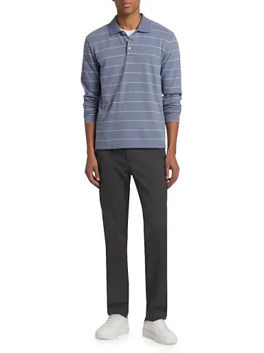 Vince Men's Striped Long-Sleeve Polo Shirt - Hawk Blue Smock | Thumbnail 2 Vince Men's Striped Long-Sleeve Polo Shirt - Hawk Blue Smock | Thumbnail 2