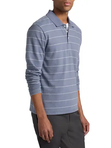 Vince Men's Striped Long-Sleeve Polo Shirt - Hawk Blue Smock | Thumbnail 4 Vince Men's Striped Long-Sleeve Polo Shirt - Hawk Blue Smock | Thumbnail 4