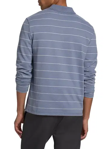 Vince Men's Striped Long-Sleeve Polo Shirt - Hawk Blue Smock | Thumbnail 5 Vince Men's Striped Long-Sleeve Polo Shirt - Hawk Blue Smock | Thumbnail 5