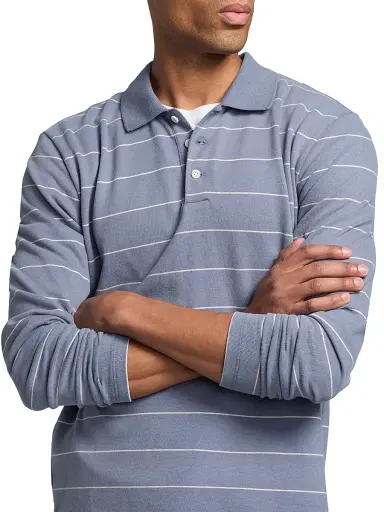 Vince Men's Striped Long-Sleeve Polo Shirt - Hawk Blue Smock | Thumbnail 6 Vince Men's Striped Long-Sleeve Polo Shirt - Hawk Blue Smock | Thumbnail 6
