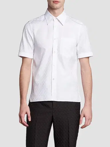 McQueen Men's Skull Jacquard Cotton Shirt - Optical White | Thumbnail 3 McQueen Men's Skull Jacquard Cotton Shirt - Optical White | Thumbnail 3