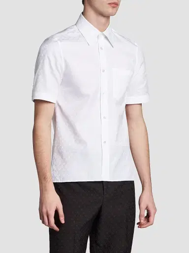 McQueen Men's Skull Jacquard Cotton Shirt - Optical White | Thumbnail 4 McQueen Men's Skull Jacquard Cotton Shirt - Optical White | Thumbnail 4