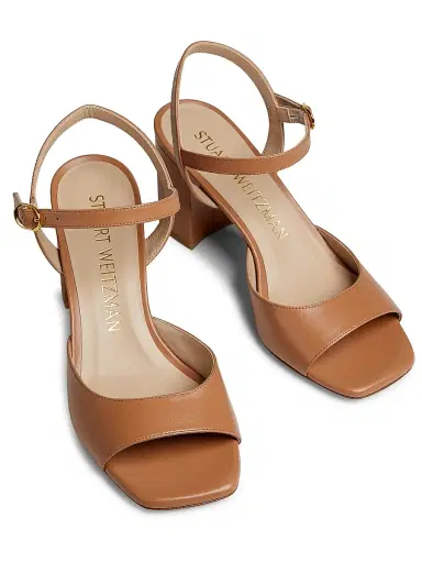 Stuart Weitzman Women's Tia 75MM Leather Sandals - Tan | Thumbnail 4 Stuart Weitzman Women's Tia 75MM Leather Sandals - Tan | Thumbnail 4