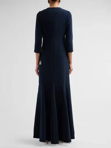 Teri Jon by Rickie Freeman Women's Embellished Godet Crepe Gown - Navy Multi - Size 8 | Thumbnail 3 Teri Jon by Rickie Freeman Women's Embellished Godet Crepe Gown - Navy Multi - Size 8 | Thumbnail 3