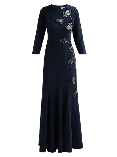 Teri Jon by Rickie Freeman Women's Embellished Godet Crepe Gown - Navy Multi - Size 8 | Thumbnail 1 Teri Jon by Rickie Freeman Women's Embellished Godet Crepe Gown - Navy Multi - Size 8 | Thumbnail 1